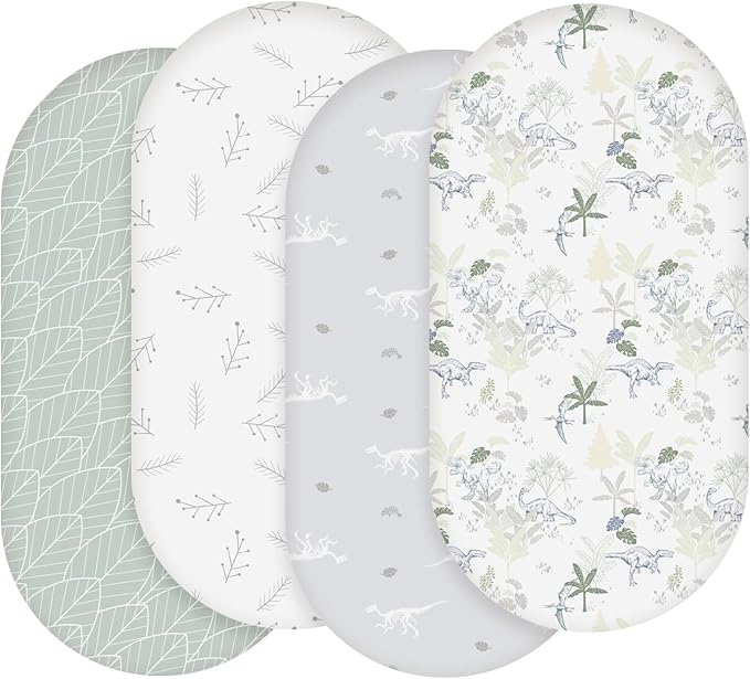 Moses Basket Sheets 82X41cm, Baby Bassinet Sheets Pram Sheet Fitted for Boy and Girl, Crib Fitted Sheets Oeko-tex100 Fit for Oval, Hourglass & Rectangle Bassinet 4 Packs Multicolors