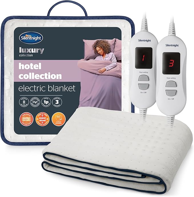Silentnight Hotel Collection Double Electric Blanket - Luxury Cosy Comfort Covered in a Super Soft Fleece Fabric - Full Mattress Coverage with Easy Fit Straps - 3 Heat Settings, 193x137cm, Double