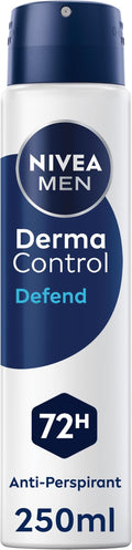 NIVEA MEN Derma Control Defend Spray (250ml), Anti-Perspirant Spray for Defence Against Odour and Staining, 72H Protection Deodorant for Sensitive Skin