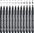 AKARUED Black Fineliner Pens, 12 Pack Fineliners Technical Drawing Micro Liner Sketch Pen for Artists, Waterproof Markers for Zentangle Illustration Manga Outline Art Supplies