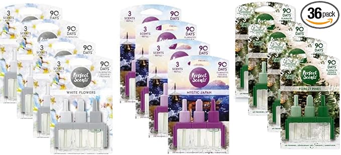 12 x 3 Scents Refill Air Freshener - Compatible with 3volution White flowers Mystical Japan & Forest Pine