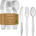 150 Pcs Heavy Duty Clear Plastic Cutlery Set Premium Quality Washable & Reusable 50 Spoons, 50 Forks, 50 Knives Set Perfect for for All Occasion Birthday Parties Weddings Camping
