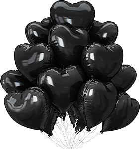 Black Heart Balloons,12Pcs 18 Inch Black Foil Love Heart Shaped Balloons for Black Valentines Day Birthday Party Wedding Engagement Anniversary Celebration Baby Shower Decorations