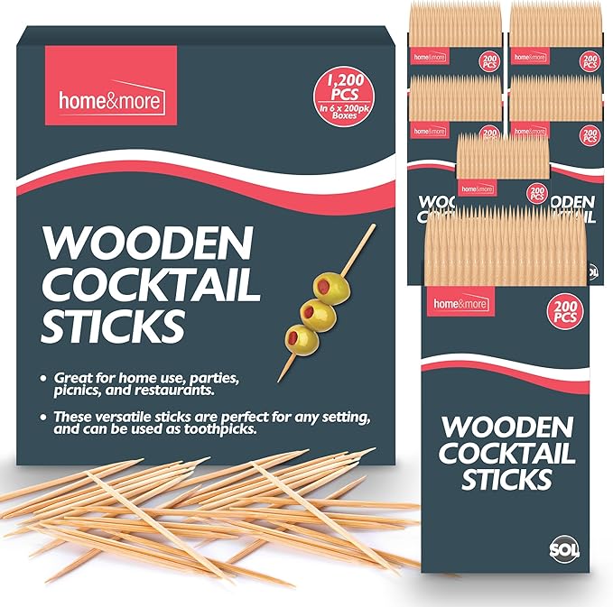 SOL [1,200 Pack] Wooden Cocktail Sticks for Food - for Party Canapés, Stacked Appetisers, Finger Foods, Drink Garnishes, Buffet Tables, Grazing Boards - Splinter-Free Toothpicks in Handy Dispensers