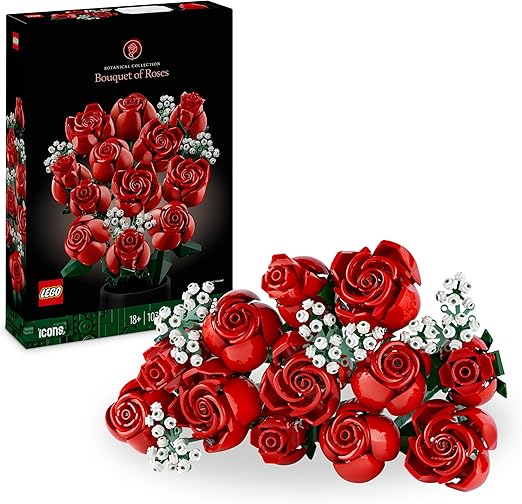 LEGO Botanicals Bouquet of Roses - Artificial Flowers Set for Adults - incl. 12 Faux Roses & 4 Sprigs of Baby's Breath for Home Decor - DIY Gift Idea - Valentine's Day Treat - 10328