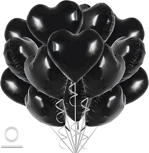 30Pcs 18 Inch Black Heart Balloons Black Heart Shape Foil Mylar Balloons Decoration for Birthday Valentine's Day Wedding Bridal Shower Anniversary Engagement Party Supplies
