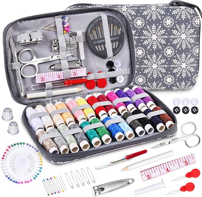 Sewing Kit with Flower Case, Complete Threads and Needles Set, Basic Sewing Accessories 24Pcs Thread Spool for Adults, DIY, Home, Travel & Emergency – Compact and Portable