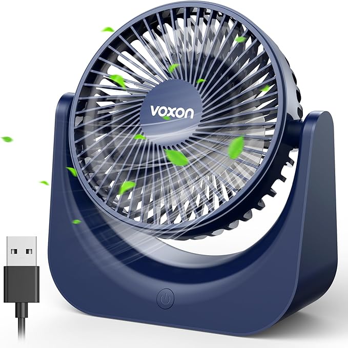 VOXON USB Desk Fan, Small Table Fan with 5 Speeds Adjustable Strong Wind, Personal Silent Bed Fan with 1.5M Cable, Portable Cooling Quiet Desktop Fan for Desktop Office Home Bedroom Kitchen