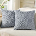 decorUhome Set of 2 Faux Fur Cushion Covers 45x45 cm, Decorative Soft Plush Fluffy Velvet Cushion Cover 18X18 Inch,Square Boho Neutral Pillow case for Sofa, Grey