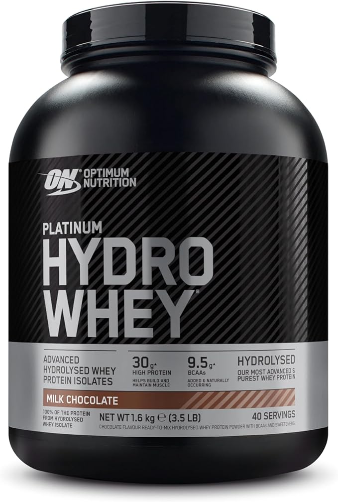 Optimum Nutrition Platinum Hydro Whey, Hydrolysed Whey Protein Isolate Powder with Essential Amino Acids, Glutamine and BCAA, Milk Chocolate Flavour, 40 Servings, 1.6 kg