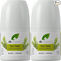Dr Organic Tea Tree Deodorant Pack of 2 x 50ml - Roll On, Aluminium Free, Natural Deodorant, Vegan, Paraben & SLS-Free, Certified Organic, 50ml