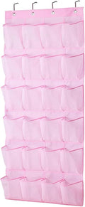 MISSLO Kids Over Door Hanging Shoe Storage Organiser Baby Organizer Hanging Shoe Rack Breathable 24 Large Mesh Pockets for Toddler Girl, Pink