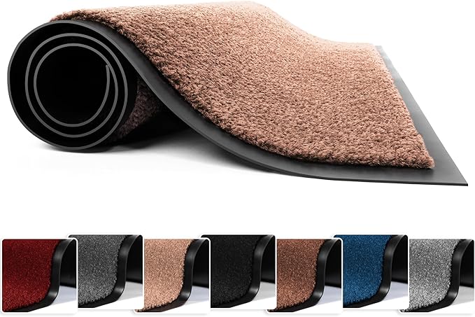 Washable Door Mats - Heavy Duty, Non-Slippery & Stylish Floor Mat - Door mat indoor Large Rubber Indoor & Outdoor Doormats for Perfect Dust Grabbing (Beige-Solid, 40 x 60 CM)