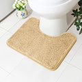 AUAUY Absorbent Toilet Mat, Non Slip Extra Soft Bathroom Pedestal Mat, Microfiber Fluffy Shaggy Toilet Rug, Machine-Washable Quick Dry Bath Mat for Bathroom, U-shape Thick Toilet Rug, 50x40cm(Beige)