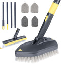Bathroom Tub and Tile Scrubber, 4 in 1 Long Handled Shower Cleaning Brush with Replaceable Grout Brush Stiff Bristles Brush Scouring Pad and Microfiber Cloth for Toilet Sink Glass Wall Floor