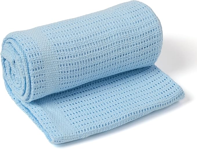 Clair de Lune Soft Cotton Cellular Shawl Baby Pram Blanket Blue 70 x 90 cm