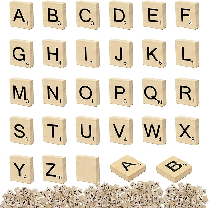 200 Pcs Wooden Scrabble Letters for Arts and Crafts, A-Z Scrabble Tiles Smooth Wooden Letters for Crafts Spelling Picture Frames Home Decor and DIY Gift Decoration Used by Craft Enthusiasts