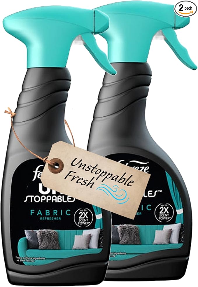 Fabric Freshener Room Spray Bundle - Pack of 2 x 500ml Unstoppable Fresh Scent Water-Based Formula Fabric Spray, Carpet Freshener, Odour Eliminator with Card. Room Freshener for Home Bulk Buy
