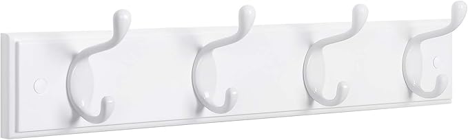 SONGMICS Coat Rack, Wall-Mounted Coat Hook, 4 Dual Metal Hooks, for Coats, Bags, in The Hallway, Bedroom, Living Room, White LHR23WT