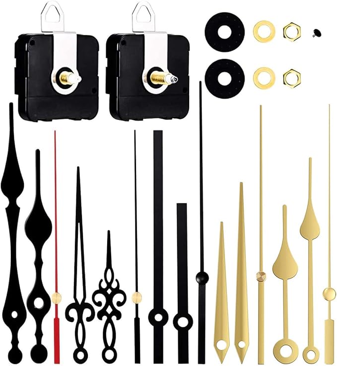 Esteopt Clock Mechanism Kit Battery Powered, Quartz Clock Movement Replacement, Long and Short Shaft Wall Clock Mechanism Parts Motor Replacement DIY Repair Parts (Gold black)