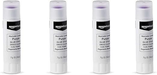 Amazon Basics Purple Washable School Glue Sticks, Dries Clear, 6 ml Stick, 4 count (Pack of 1)