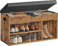 VASAGLE Shoe Bench with Cushion, Storage Bench with Padded Seat, 3 Compartments, Hidden Storage, Shelves, Living Room Lounge Hallway Bedroom, Load Capacity 150 kg, Rustic Brown LHS30BX