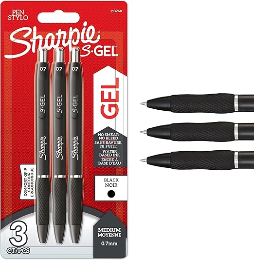 Sharpie S-Gel | Gel Pens | Medium Point (0.7mm) | Black Ink | 3 Count