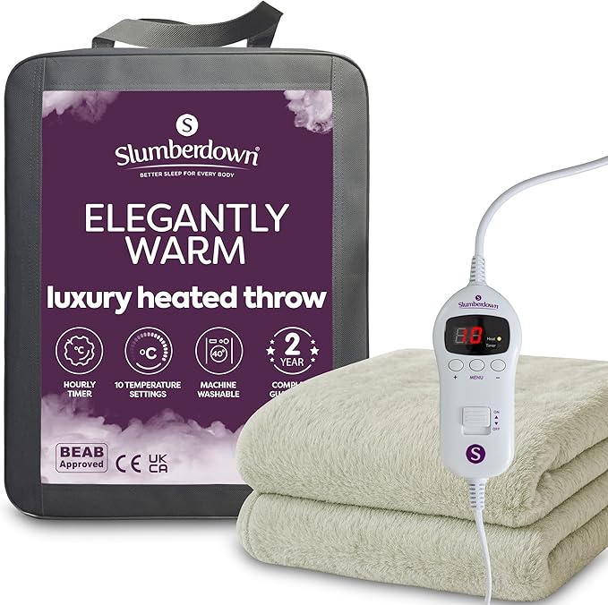 Slumberdown Warm Heated Throw Blanket (130x160cm) - Luxury Fleece Electric Blanket with 10-Heat Settings & Timer | Energy Efficient (3p/hr), 2-Year Guarantee, Washable, Pistachio