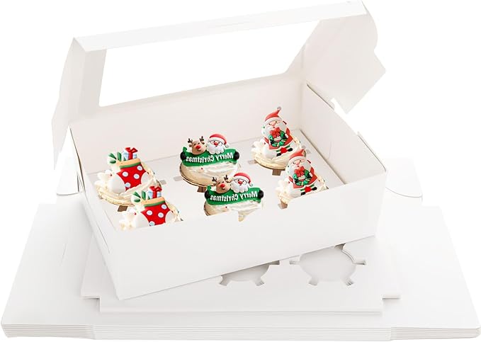 ASelected 10 Pcs 6 Hole Cupcake Boxes Bakery Carrier Boxes with Windows and Inserts For Carrying And Displaying Delicious Muffins Suitable For Home Baking, Parties Weddings Holidays Cake Store
