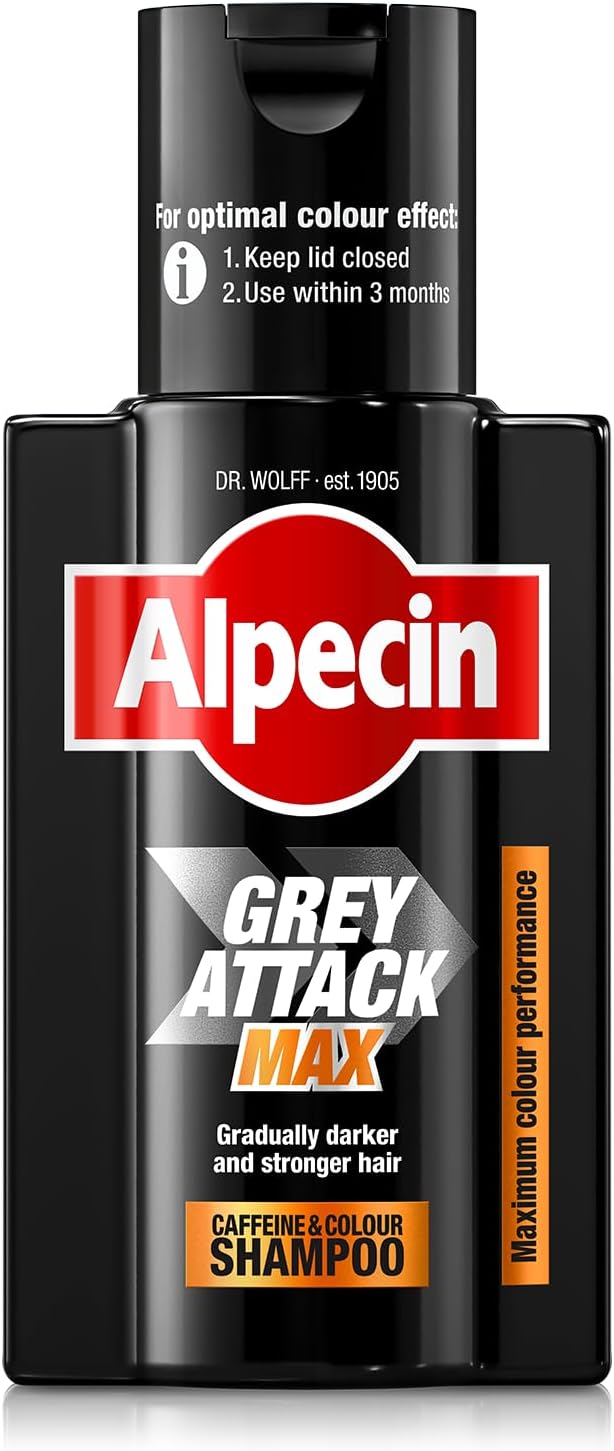 Alpecin Grey Attack MAX Caffeine & Colour Shampoo 1 x 200ml - Gradually Darker and Stronger Hair - Extra Strong Colour Performance - Against Thinning Hair - For Men