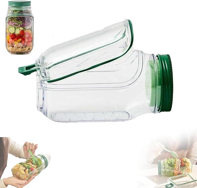 Salad Pod, Vertical Layering Salad Pod Built-in Bowl Design, Fresh Salads Bowl, Leak Proof Sauce Dressing Case, Salad Container for Lunch, Separate Compartments Salads Cups Jars(1 PCS)