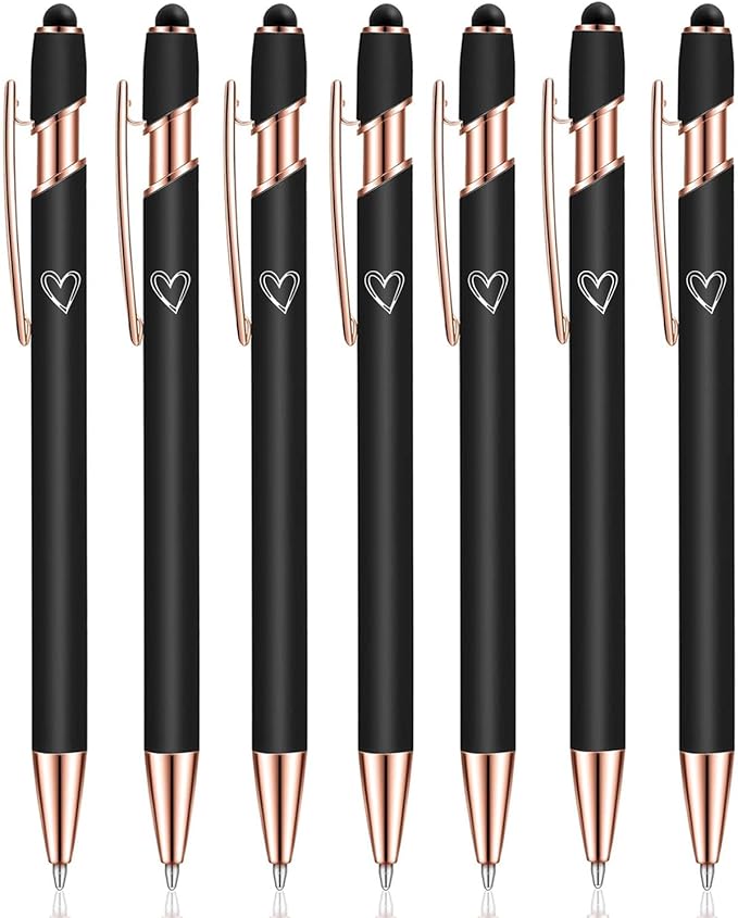 7 Pack 2 in 1 Ballpoint Pen with Stylus Tip, Metal Stylus Pens for Touch Screens,1.0 mm Black Ink Retractable Ballpoint Smooth Writing Pens for work colleagues (Black)