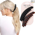 Kitsch Banana Clips For Women - Secure & Sturdy Large Banana Clips for Women | No Crease, Durable Hair Accessories for Women | Great for Stylish Ponytails & Updo - Black & Tortoise, 2 Pcs