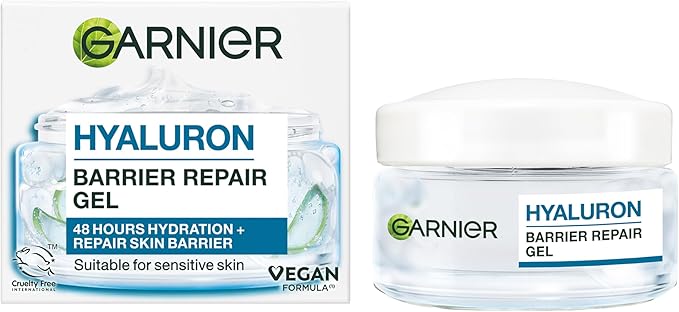 Garnier Hyaluron Barrier Repair Water Gel, Up To 48H Hydration, Strengthens Skin Barrier, Enriched with Glycerin, Aloe Vera & Hyaluronic Acid, Vegan Formula, 50 ml