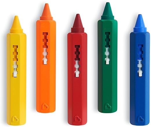 Munchkin Bath Crayons | Colourful Bath Toy Mess-Free Shower Toys | Draws on Tiles & Porcelain | Washable Baby Bath Toy - Set of 5 Crayons