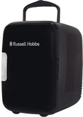 Russell Hobbs Mini Cooler RH4CLR1001B 4L/6 Can Portable Mini Cooler & Warmer for Drinks, Cosmetics/Makeup/Skincare, AC/DC Power, Retro Style, Black, For Bedroom, Home, Caravan, Car[Energy Class A+]