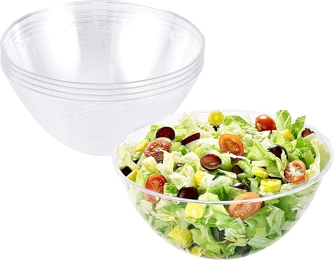 MATANA 5 Large Clear Hard Plastic Serving Bowls, 3000ml - Sturdy & Reusable - Ideal for Salad, Snacks & Crisps - Parties, Picnic, Birthdays, BBQ & More