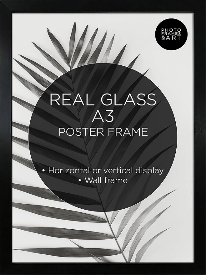 pf+a REAL GLASS A3 Black Frame Glass - PREMIUM A3 Picture Frame Black - Oxford A3 Print Portrait and Landscape Display