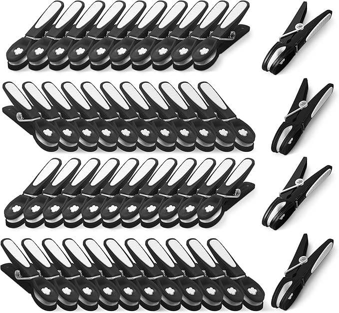 KEPLIN 48-Pack Black Laundry Pegs - Durable Plastic Clothespins with Strong Spring & Secure Clamping for Indoor & Outdoor Use - Safe, Odourless & UV Resistant (Black)