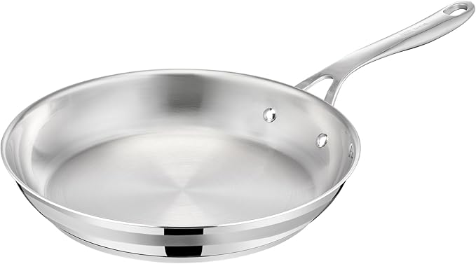 Jamie Oliver by Tefal Cook Smart 24cm Frying Pan, Uncoated Stainless Steel, Riveted Handle, Induction Safe, Thermo-Fusion Base, 90% Recycled Steel E3110455