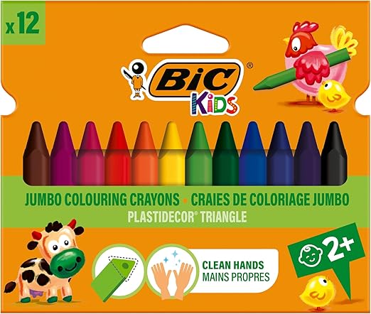 BIC Kids Plastidecor Colouring Crayons - Cardboard Wallet of 12 - Assorted Colours - Ideal For Small Kids