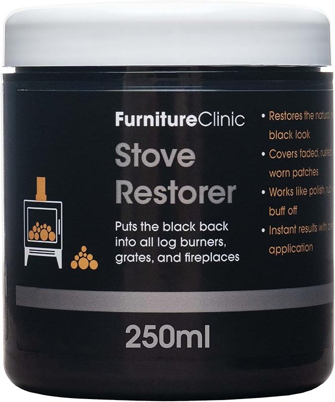 Furniture Clinic Stove Restorer - Restores The Natural Matt Black Colour on Log Burners, Iron Grates, & Fireplaces. Works Like a Polish - 250ml