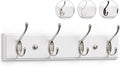 LARHN White Coat Hooks Wall Mounted Coat Rack - 4 Matt-Nickel Wall Hooks - 42 cm - All Fixings Included for Quick & Easy Installation