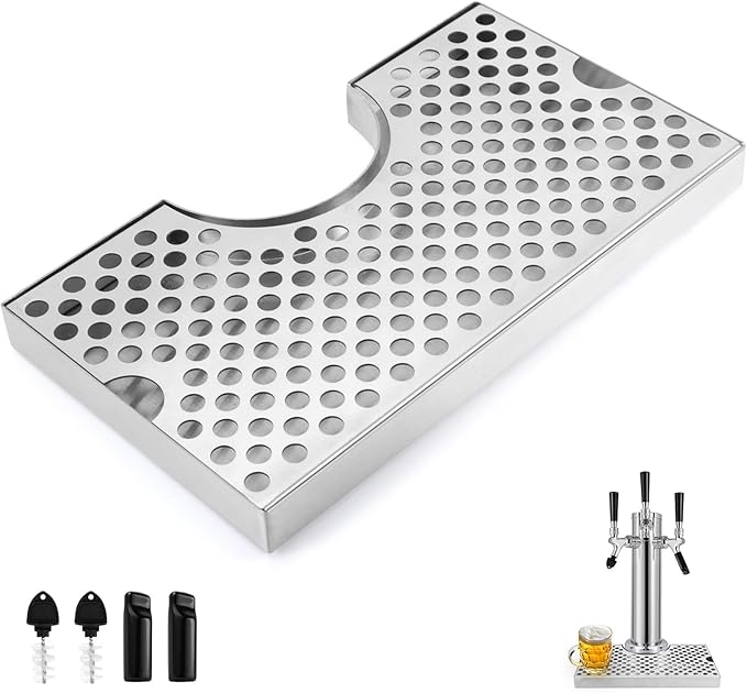 Stainless Steel Drip Tray Beer Tap Drip Tray, Beer Keg Drip Pan with Drain for Beer Towers, Kegerator Drip Tray Easy-Clean Beer Tray for Home Pub, Kitchen, Bar Mini Kegerator Drip Tray