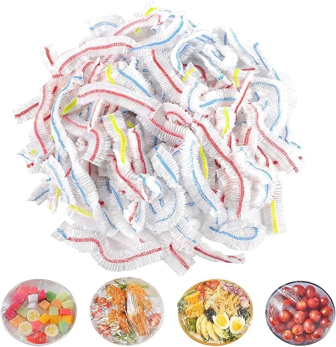 150 Pcs Colorful Food Lids Universal Elastic Polyethylene Food Cover for Food, Fruit, Vegetables, Meat (Diameter ≤ 23cm)