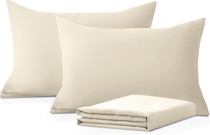 Moonlight Bedding Pillow Cases 2 Pack – Cream Pillowcases Envelope Closure Super Soft Brushed Microfiber Standard House Wife Pillow Covers, (48x74+15cm)