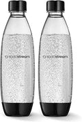 SodaStream 1 Litre Slim Reusable Dishwasher Safe Water Bottles Pack of 2 for Spirit, Terra, Art and Source Sparkling Water Makers for SodaStream Flavours - 2x 1 Litre Water, Black