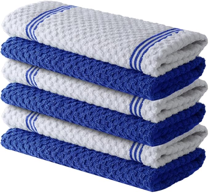Infinitee Xclusives Premium Tea Towels | Pack of 6 | 100% Cotton |38 x 64 cm| Ultra Soft & Highly Absorbent Terry Dish Towels for Kitchen, Bar & Daily Household Cleaning Use |Mighty Blue|