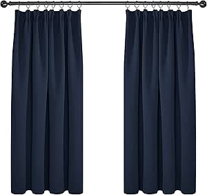 Deconovo Super Soft Curtains Thermal Insulated Pencil Pleat Blackout Curtains for Bedroom 46 x 54 Navy Blue 1 Pair