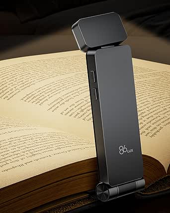 86lux Book Light, Rechargeable Clip-On LED Reading Light for Bed & Night Use - 3 Color Temperatures with Stepless Dimming, Ultralight Bookmark Design for Kids, Book Lovers, Grey[Energy Class A]